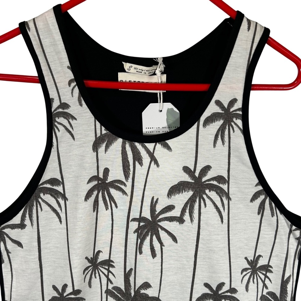 Distortion‎ Mens Palm Tree Print Tank Top Black White Small Sleeveless Crew Neck